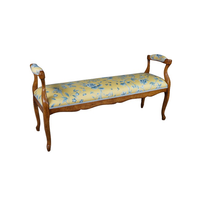 French Provincial Vintage Minton Spidell French Provincial Style Walnut Window Bench & Pillows For Sale - Image 3 of 18