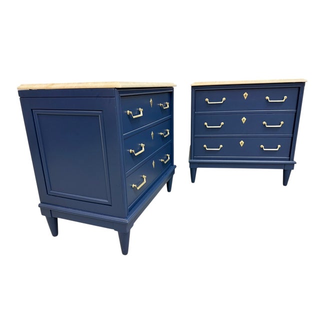 1970s Vintage American of Martinsville Navy Blue Marble Top Nightstands - Set of 2 For Sale - Image 5 of 10