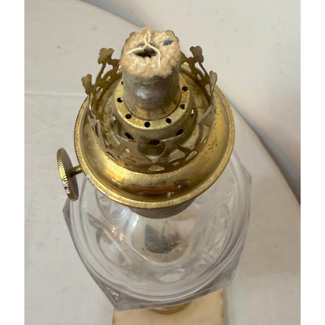 Brass Rare Antique 19th Century Glass Brass Marble Boudoir Whale Oil Table Lamp For Sale - Image 8 of 11