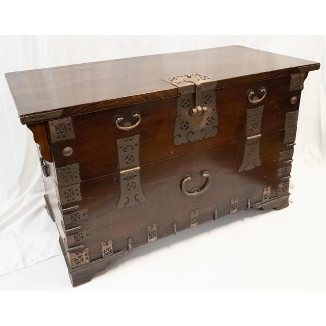 Traditional Early 20th Century Decorative Asian Korean Tansu Fall Front Chest For Sale - Image 3 of 13