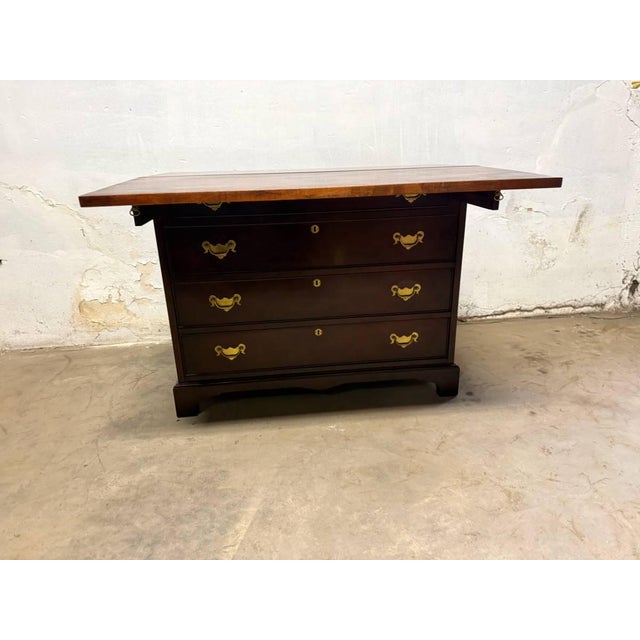 Vintage Chippendale Style Fold Top Bachelors Chest Buffet It features a pullout platform, brass hardware, dovetail joint...