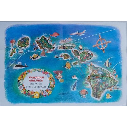 Traditional 1960 Hawaiian Airline Route Map of Hawaii For Sale - Image 3 of 3