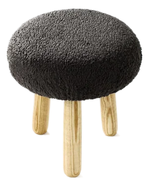 Custom Awassi Tripod Ottoman Footstool — Turned Ash Legs — Charcoal Gray Bouclé