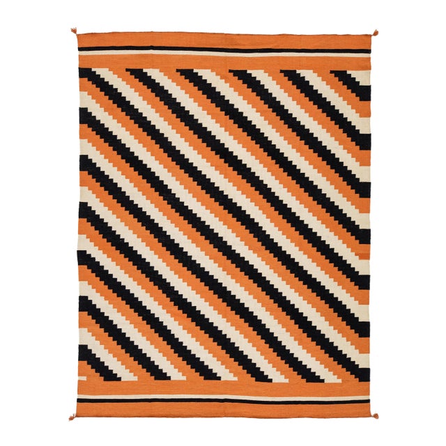 9x12 Vibrant Modern Navajo Style Geometric Wool Rug in Burnt Orange For Sale