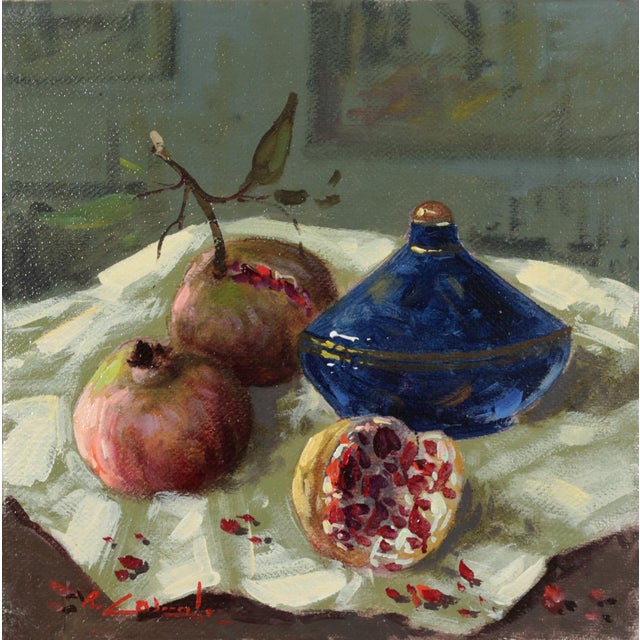 Renato Criscuolo, Blue Glass and Pomegranate Still Life, Oil on Canvas For Sale - Image 6 of 6