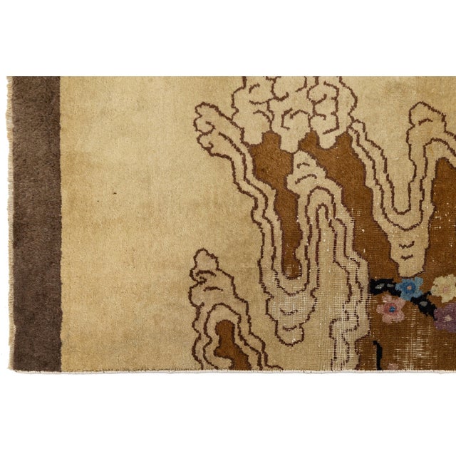 Textile Antique Art Deco Chinese Nichols Style Runner Hand-Knotted Wool, Earth Tones For Sale - Image 7 of 9