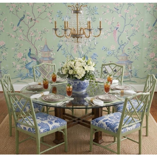 A classic Drexel Heritage Chinese Chippendale table base with crisp fretwork, strong geometric lines, and the refined...