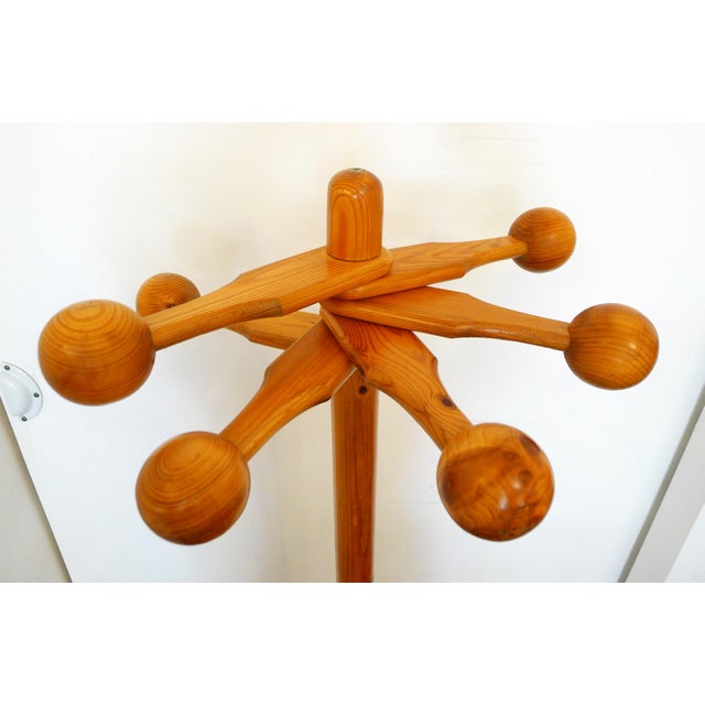 Freestanding Coat Rack with Swivel Ball Hooks in Pine Wood by Rainer Daumiller, 1960s For Sale - Image 3 of 13