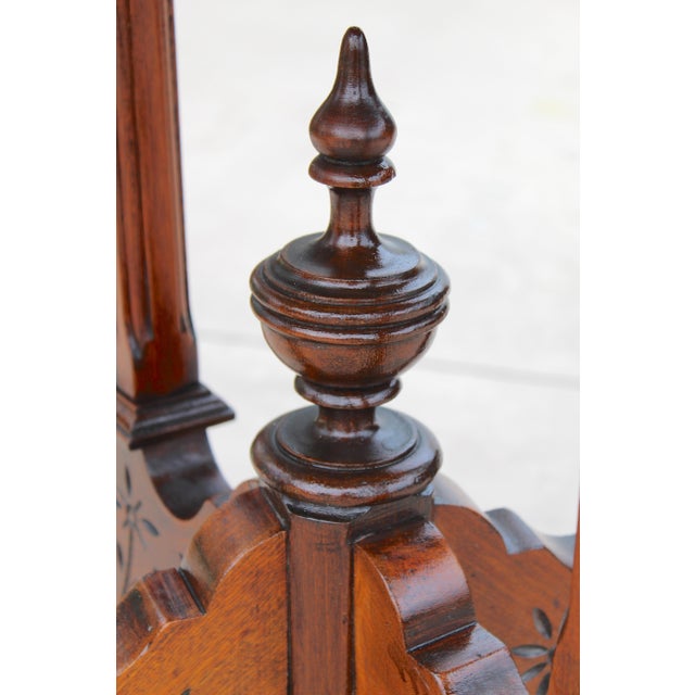 Brown Antique American Victorian Eastlake Marble Top Parlor Table | Carved Walnut Side Table on Casters | C. 1880–1900 For Sale - Image 8 of 15