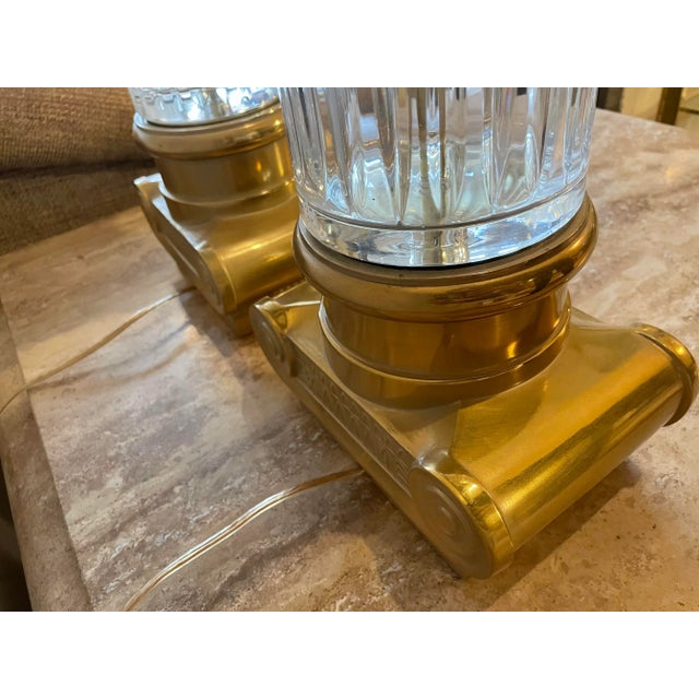 Vintage Oversized Brass and Crystal Lamps- a Pair For Sale In Chicago - Image 6 of 11