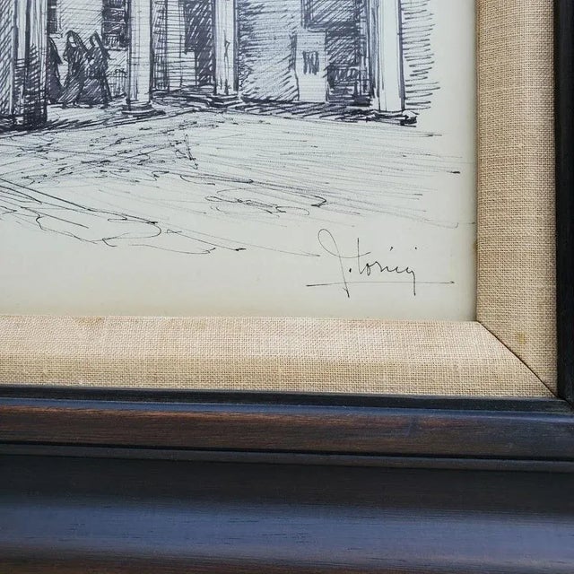 1960s Italian Monastery Pen & Ink Drawing, Framed For Sale - Image 11 of 13