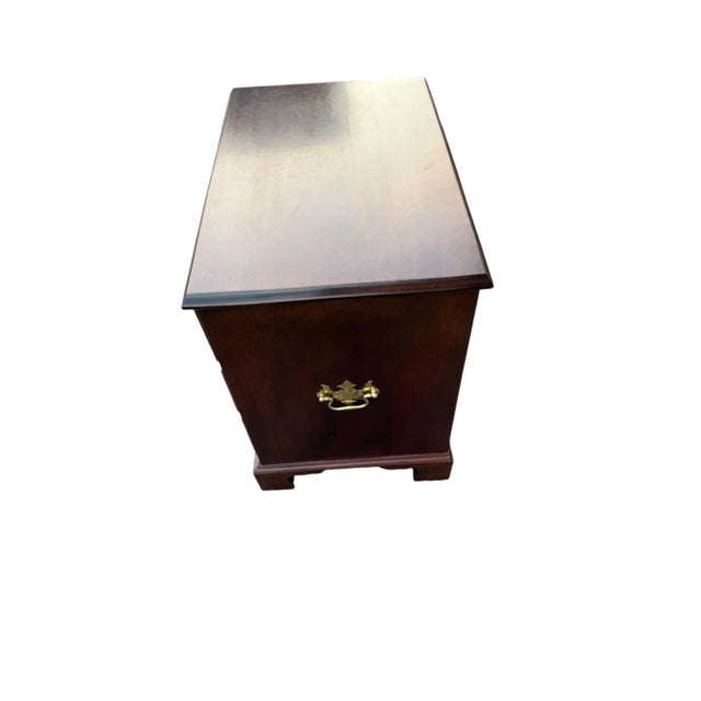 Queen Anne Late 20th Century Queen Anne 3-Drawer Chest, Mahogany With Brass Leaf Hardware For Sale - Image 3 of 7