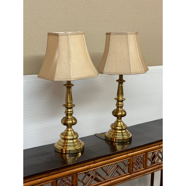 Metal Late 20th Century Stiffel Cast Brass Table Lamps, Pair For Sale - Image 7 of 12