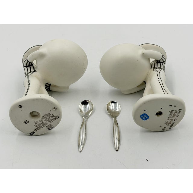Cream 1990s Emilia Castillo "The Couple" Bisque Porcelain & Sterling Silver Salt Cellars - 4 pcs For Sale - Image 8 of 18