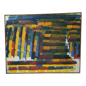 1960s Mid Century Modern Signed Abstract Painting, Framed