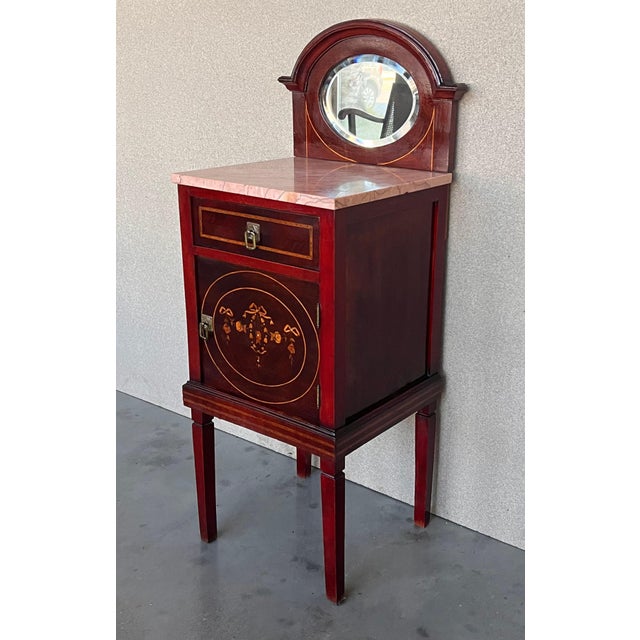 Late 19th Century Louis XVI Style Marquetry Nightstands with Bronze Hardware and Mirror, A Pair For Sale - Image 17 of 18
