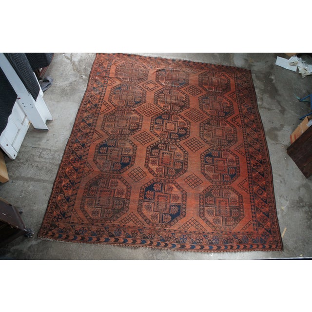 Late 20th Century Vintage Hand Knotted Oriental Red & Black Geometric Area Rug Carpet 9' X 11' For Sale - Image 5 of 16