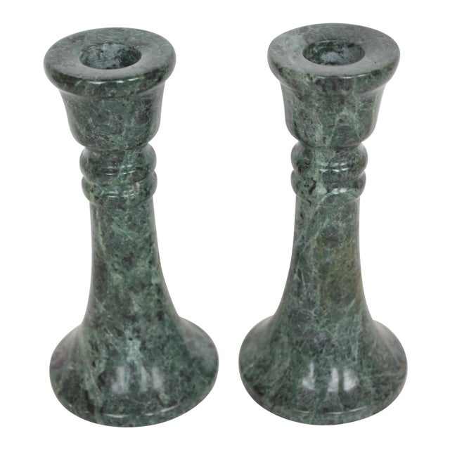 Green Marble Candle Holders A Pair Chairish