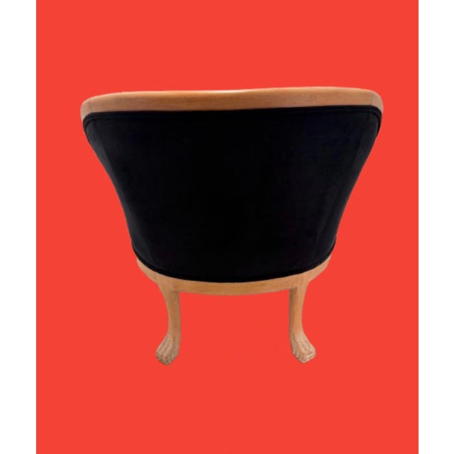 Hollywood Regency Mid 20th Century French Empire Style Bergère Chair With New Midnight Blue Velvet Upholstery For Sale - Image 4 of 10