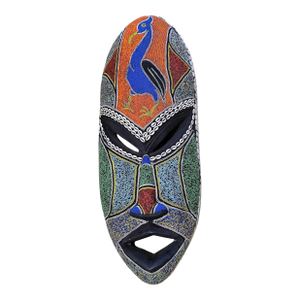 Large African Beaded Ghana Bakota Hand Carved Mask Wall Art 37.5" H