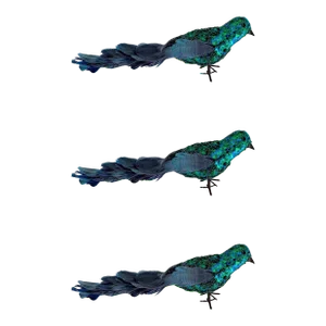 Oversized Vintage Jewel Toned Sequin and Feather Bird Christmas Ornaments/Decor - Set of 3