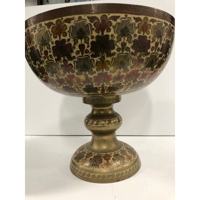 Persian Vintage Persian Brass and Enamel Footed Bowl For Sale - Image 3 of 5