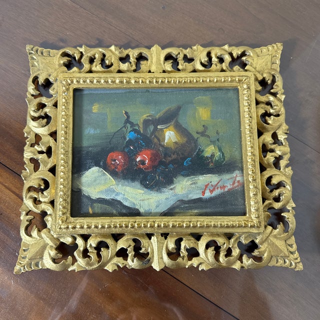 Vintage Italian Still Life Oil Painting Ornate Frame Signed For Sale - Image 10 of 12