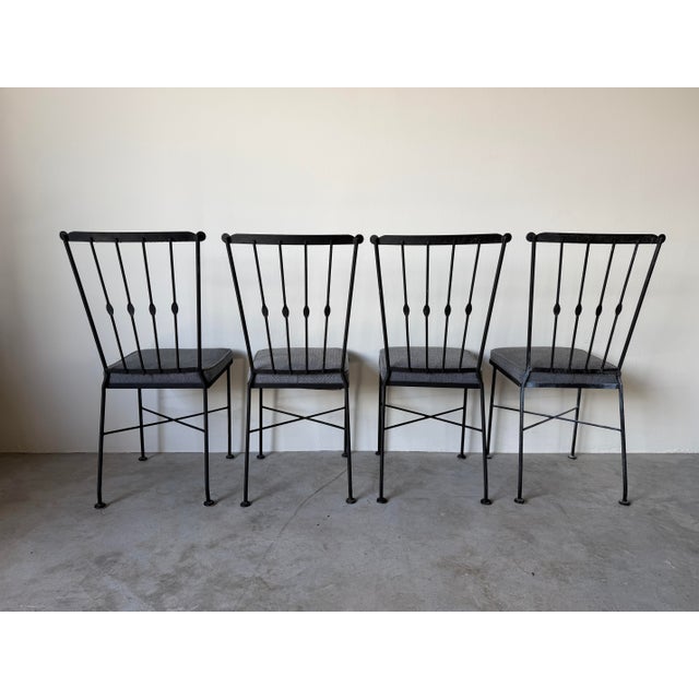 1970s Vintage Black Painted Metal Outdoor Garden Dining Chairs – Set of 4 For Sale - Image 9 of 12