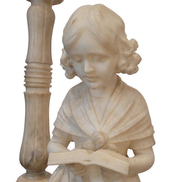 Sculpture/Table Lamp “Girl Reading”, Alabaster, Signed, Art Nouveau, Early 20th Century – Italy Material: Alabaster...
