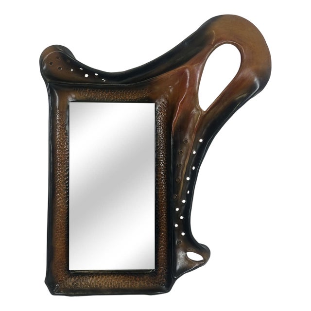 Polish Brutalist Leather-Framed Mirror from Chronos, 1970s For Sale