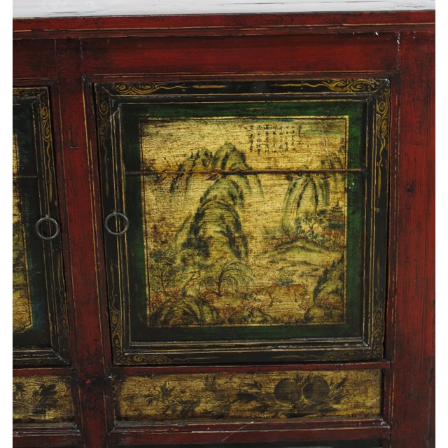 Late 19th Century Mongolia Sideboard With Hand Painted Mountains Doors For Sale In Greensboro - Image 6 of 11