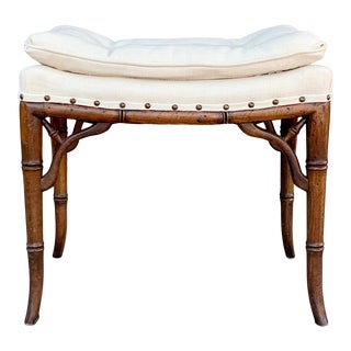 Chinoiserie Tufted Pillow Top Faux Bamboo Bench For Sale
