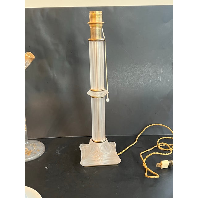 Rare Vintage 1970's Lalique France Frosted Crystal Olympia Table Lamp For Sale - Image 11 of 11