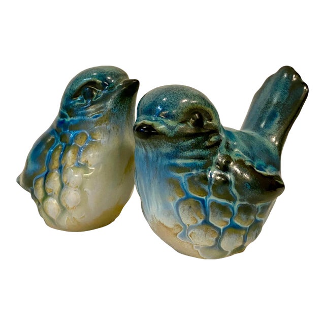 Vintage Late 20th Century Howard Pierce Porcelain Blue Birds - A Pair For Sale