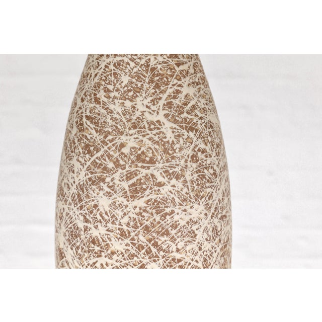 Hand-Crafted Artisan Bottle Shaped Brown and Cream Ceramic Vase with Dripping For Sale - Image 10 of 12