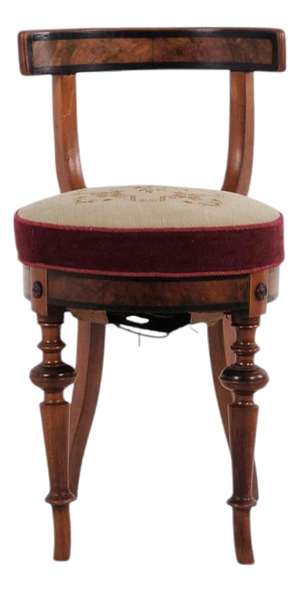 Small Piano Stool in Polished Walnut with Marquetry, 1880