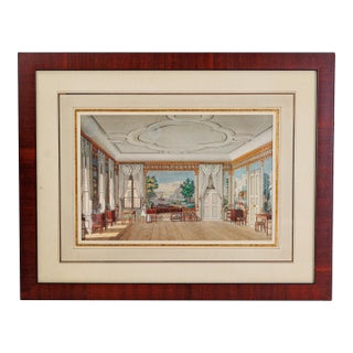 Antique Biedermeier Interior Watercolor, Signed Wilhelm Rehlen, 1820 For Sale