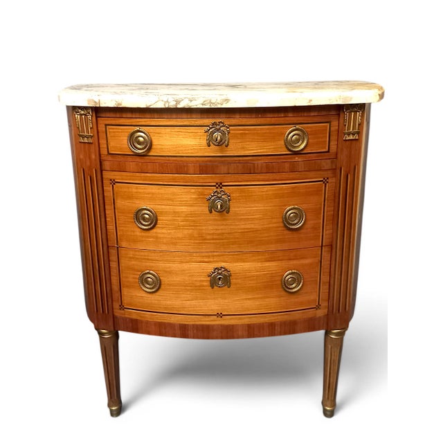 Louis XVI Marquetry Half-Moon Commode, 1890s For Sale - Image 6 of 11