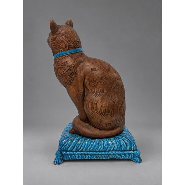 Ceramic Italian c.b. Bassano Terracotta Majolica Cat on Cushion, Circa 1960s For Sale - Image 7 of 9