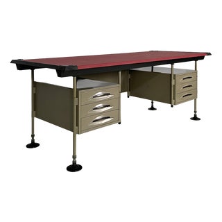 Mid-Century Modern Italian Red Metal, Leather, and Plastic Desk from BBPR Olivetti, 1960s For Sale