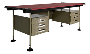 Mid-Century Modern Italian Red Metal, Leather, and Plastic Desk from BBPR Olivetti, 1960s