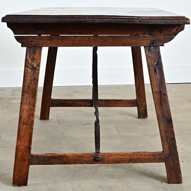 Wood Spanish 18th Century Single Plank Top Walnut & Iron Table For Sale - Image 7 of 12