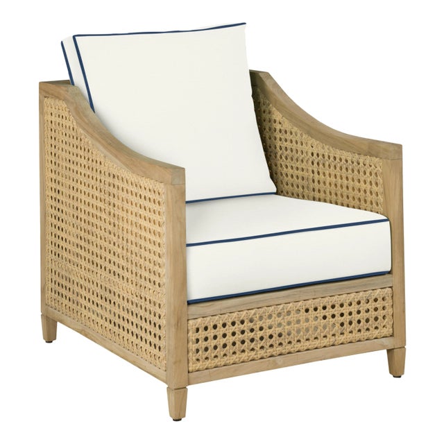 Casa Cosima Home Keys Occasional Arm Chair in Canvas White with Canvas Navy Welt For Sale - Image 4 of 4