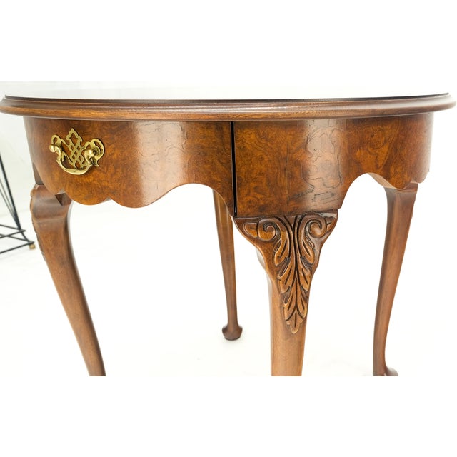 Baker Burl Wood Banded Walnut Carved Legs One Drawer Lamp End Table Stand For Sale - Image 9 of 12