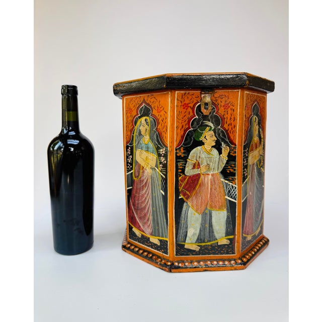 Vintage Indian Mughal Style Hand Painted Octagonal Dowry Box For Sale - Image 15 of 15