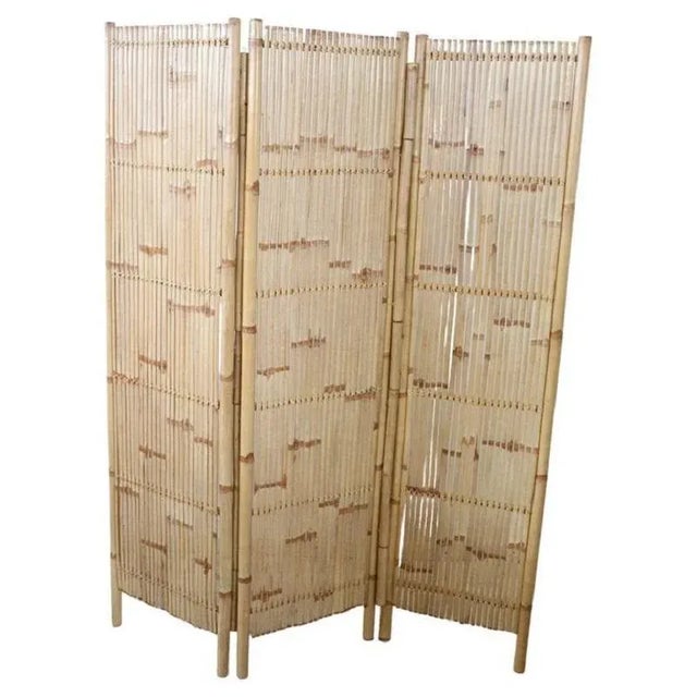 Light Yellow Vintage 3-Panel Bamboo Screen, 1980s For Sale - Image 8 of 8
