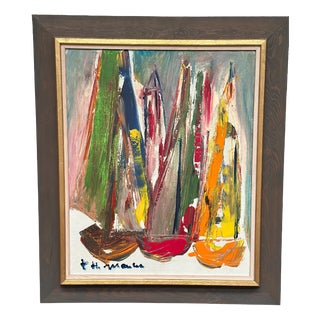 Helmut Mantel, Sailboats, 1960s, Oil Painting on Canvas, Framed For Sale