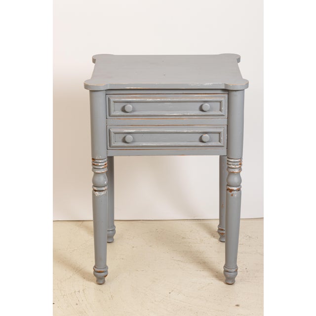 Greige French Country Two-Drawer Painted Distressed Table For Sale - Image 8 of 8
