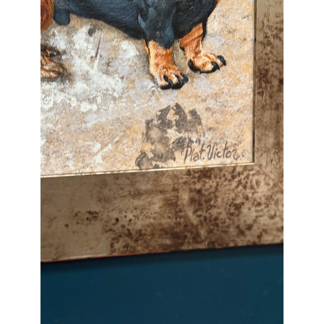 Plat. Victor, Dachshunds, 1960s, Oil on Canvas, Framed For Sale - Image 9 of 18