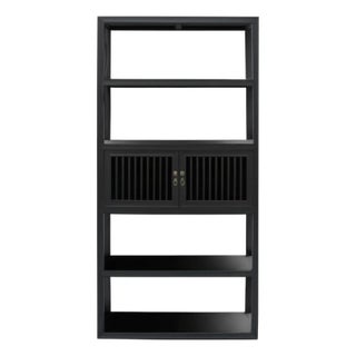 Black Bar Shutter Doors Minimalistic Bookcase Divider Cabinet Etagere For Sale